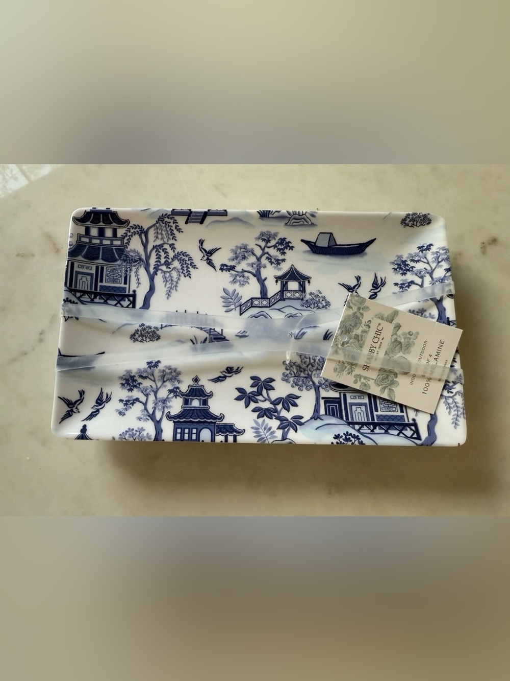 NWT Set of 4 Shabby Chic Blue Willow Chinoiserie Appetizer Plates